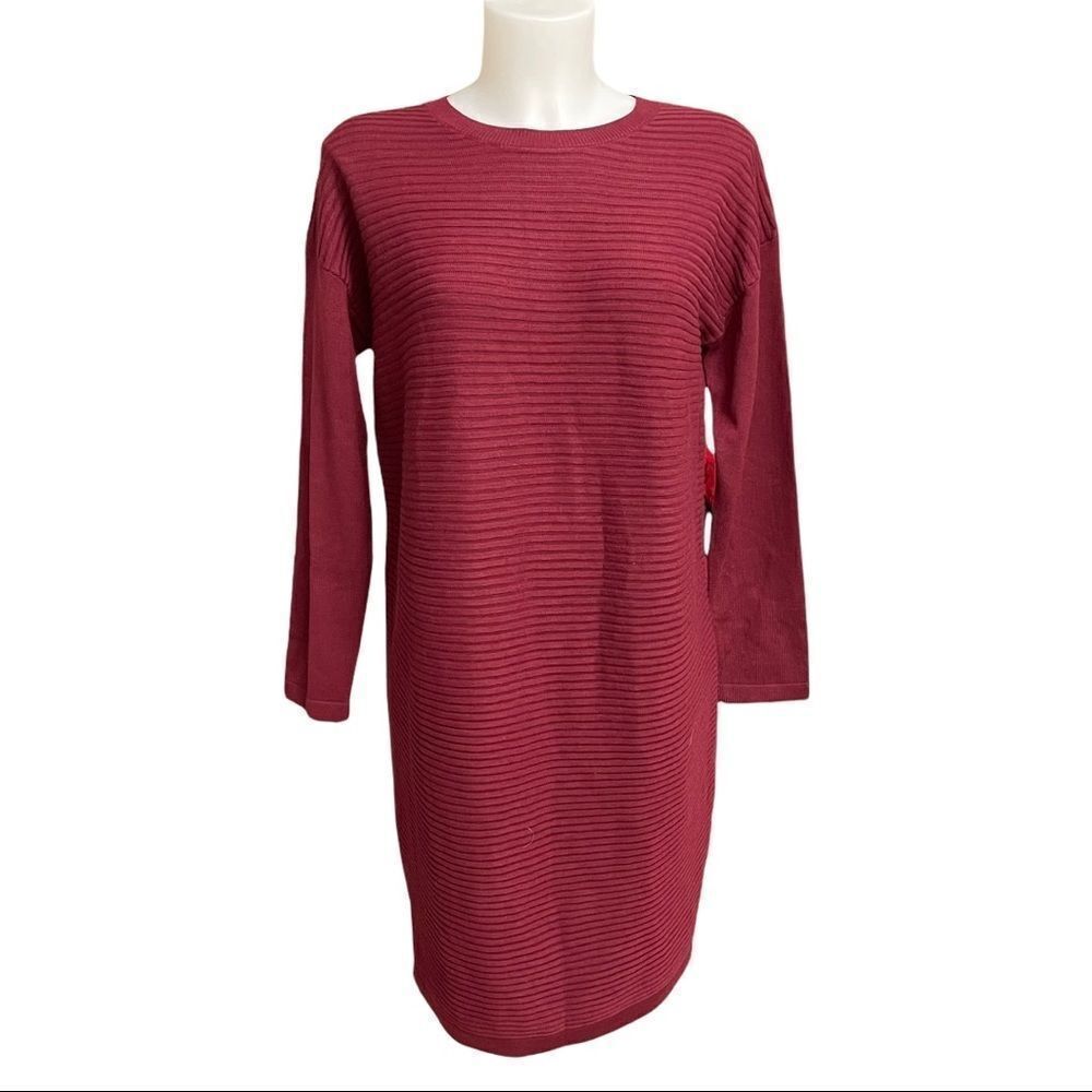 ASOS MATERNITY RIBBED KNIT SWEATER DRESS LONGSLEEVE MAROON SHIFT STRETCHY SIZE 4